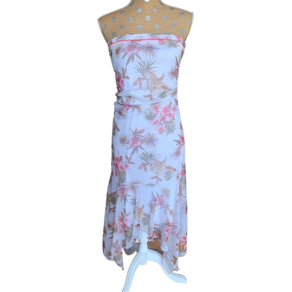 City Triangles Vtg Y2K Floral Mesh Tube Dress Asymmetrical Hem Fairy Summer